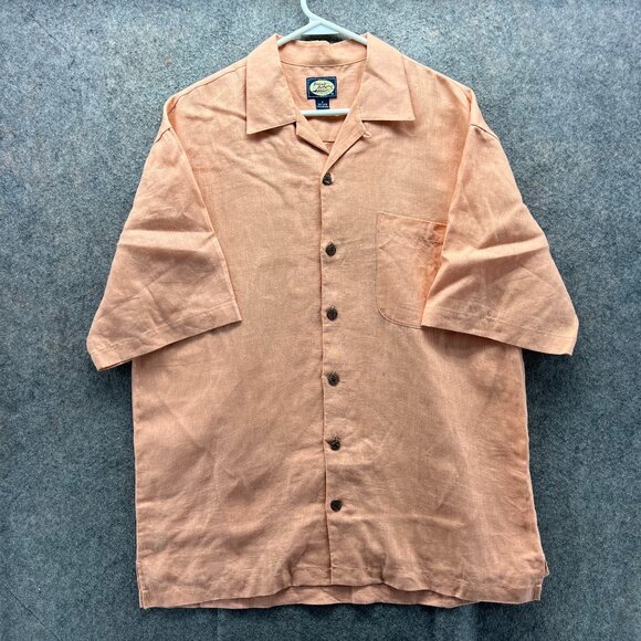 Tommy Bahama Shirt Mens Medium Orange Button Down Camp Blank Linen Hawaiian - Picture 1 of 10